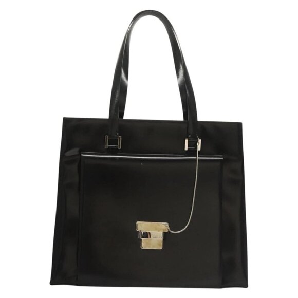 GUCCI Tote Bag Patent leather Black Silver Auth